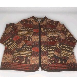 VTG Studio Works Tapestry Jacket Folk Art Lux Multicolor Zip Cardigan 2X